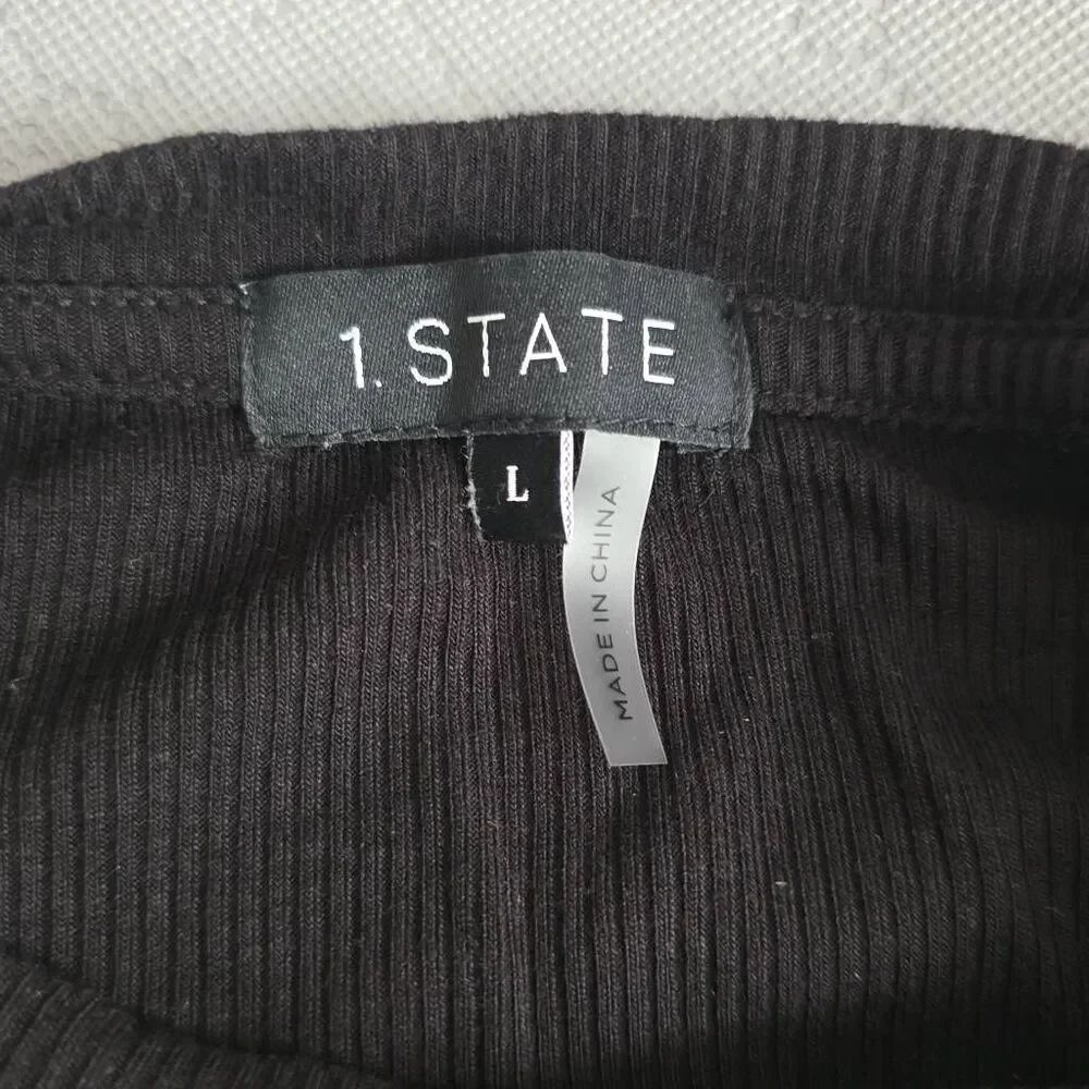 1.State Women's Size Large Black Ribbed Ringer Tee - Picture 5 of 6